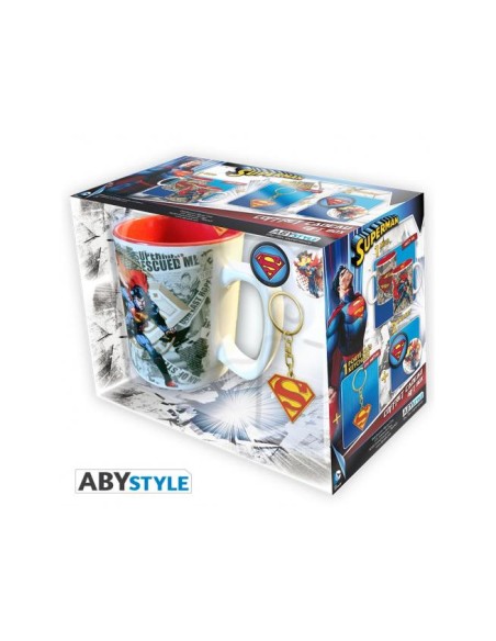 DC COMICS - GIFT BOX - MUG/TAZZA KING SIZE 460ML + KEYRING/PORTACHIAVI + BADGES/SPIELLE - "SUPERMAN"