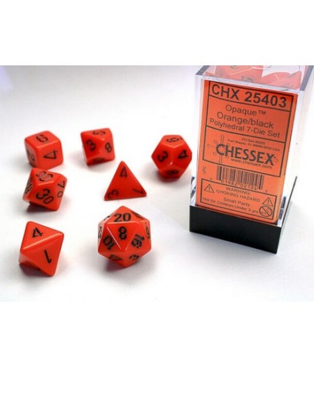 SET 7 DADI POLIEDRICI OPACHI - ORANGE W/BLACK