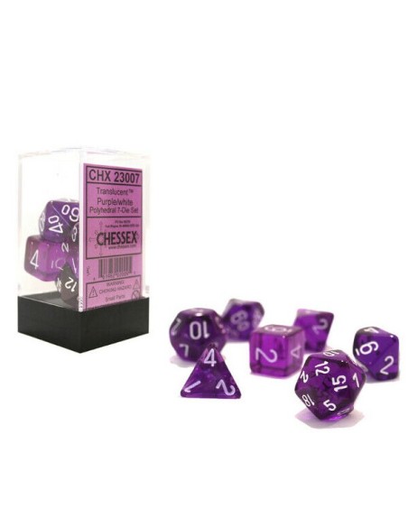 BOX 7 DADI TRANSLUCENT - PURPLE WITH WHITE