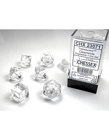 SET 7 DADI POLIEDRICI - CLEAR/WHITE