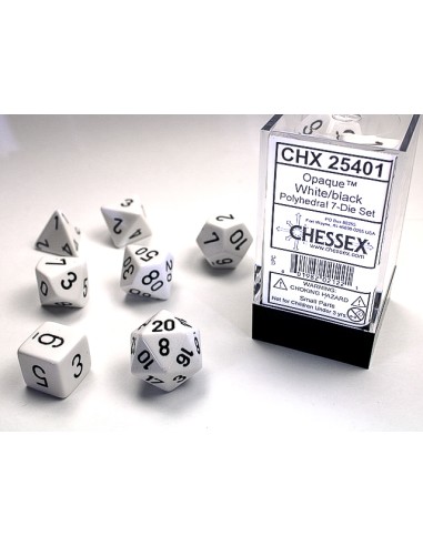 SET 7 DADI POLIEDRICI OPACHI - WHITE WITH BLACK