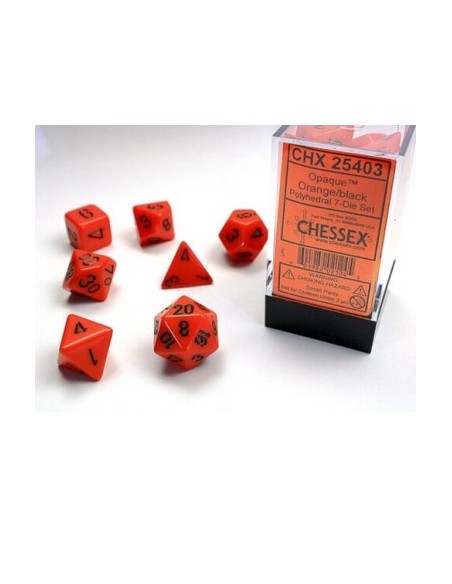 BOX 7 DADI OPAQUE - ORANGE WITH BLACK