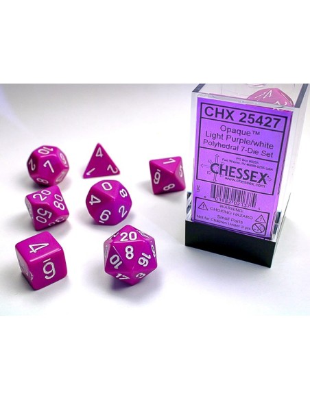 SET 7 DADI POLIEDRICI OPACHI - LIGHT PURPLE W/WHITE