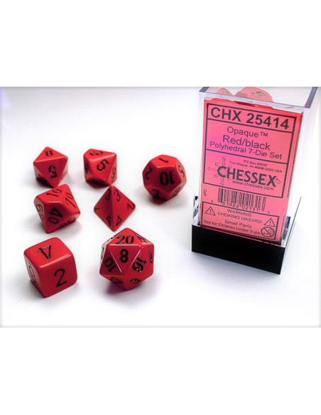SET 7 DADI POLIEDRICI OPACHI - RED W/BLACK