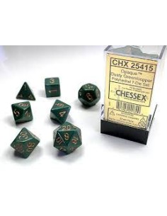 SET 7 DADI POLIEDRICI OPACHI - DUSTY GREEN W/GOLD