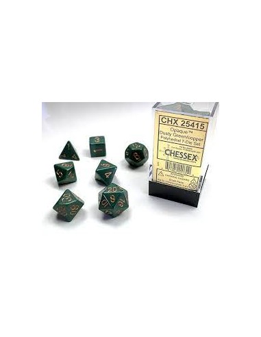 SET 7 DADI POLIEDRICI OPACHI - DUSTY GREEN W/GOLD
