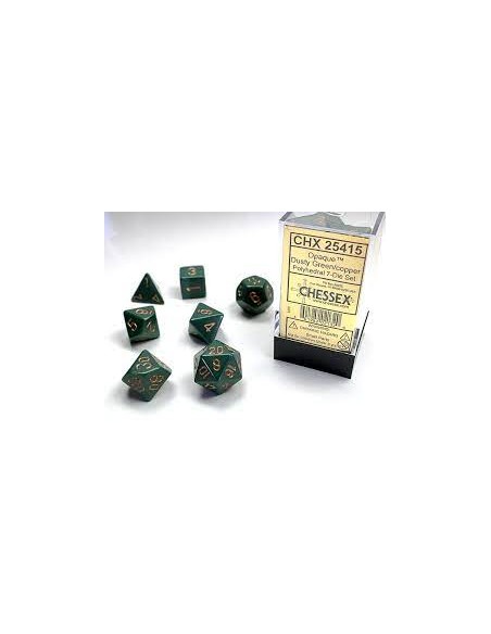 SET 7 DADI POLIEDRICI OPACHI - DUSTY GREEN W/GOLD