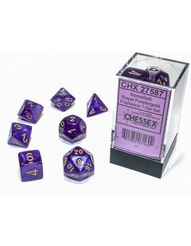 SET 7 DADI POLIEDRICI MINI - BOREALIS ROYAL PURPLE/GOLD LUMINARY
