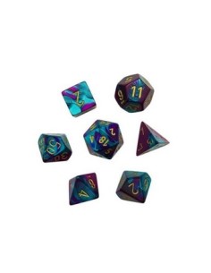 SET 7 DADI MINI POLIEDRICI GEMINI - PURPLE-RED/GOLD