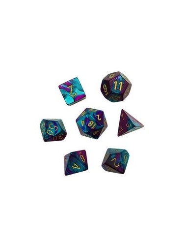 SET 7 DADI MINI POLIEDRICI GEMINI - PURPLE-RED/GOLD