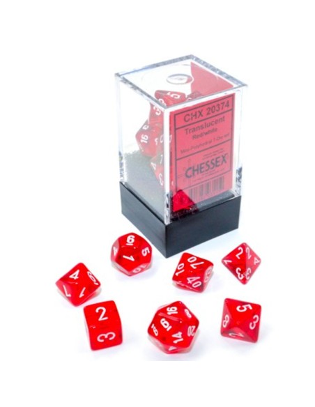 SET 7 DADI POLIEDRICI MINI - TRANSLUCENT RED/WHITE
