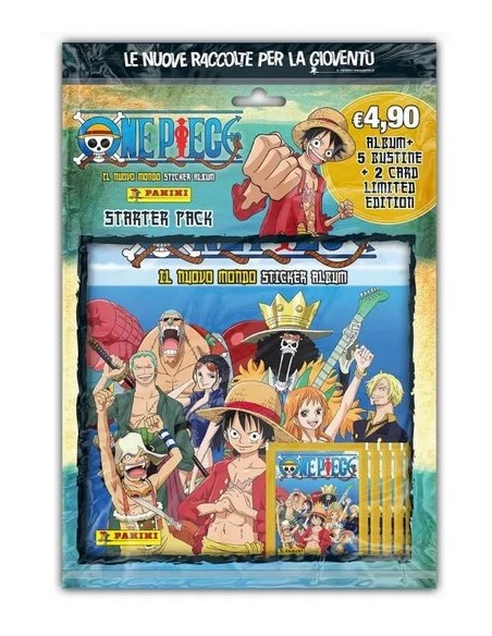 ONE PIECE IL NUOVO MONDO STICKER & TRADING CARD COLLECTION - STARTER SET - (contiene ALBUM + 5 BUSTINE + 2 LIMITED CARD)