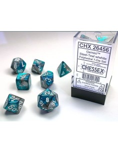 SET 7 DADI POLIEDRICI GEMINI - STEEL-TEAL/WHITE
