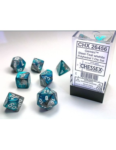 SET 7 DADI POLIEDRICI GEMINI - STEEL-TEAL/WHITE