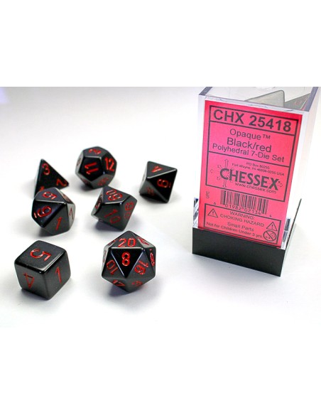 SET 7 DADI POLIEDRICI OPACHI - BLACK W/RED