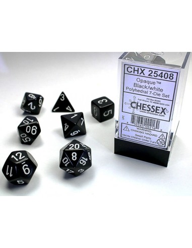 SET 7 DADI POLIEDRICI OPACHI - BLACK W/WHITE