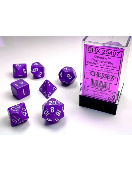 SET 7 DADI POLIEDRICI OPACHI - PURPLE W/WHITE
