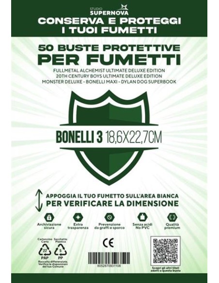 50 BUSTE PROTETTIVE BONELLI 3 (18,6 X 22,7)
