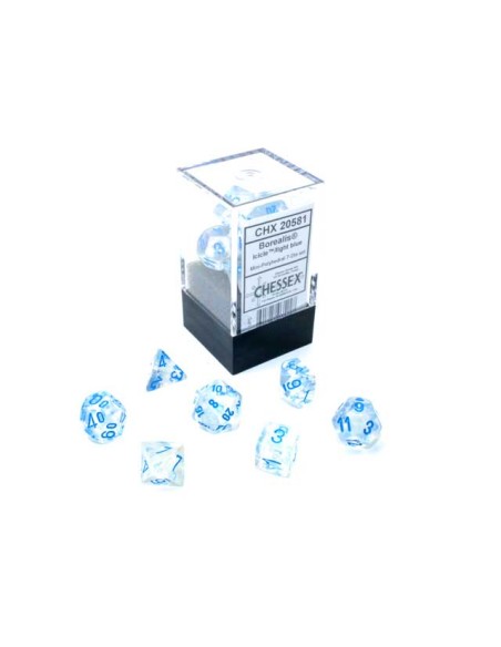 SET 7 DADI POLIEDRICI MINI - BOREALIS ICICLE/LIGHT BLUE LUMINARY