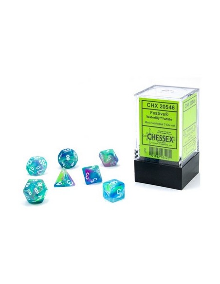 SET 7 DADI POLIEDRICI MINI - FESTIVE WATERLILY/WHITE