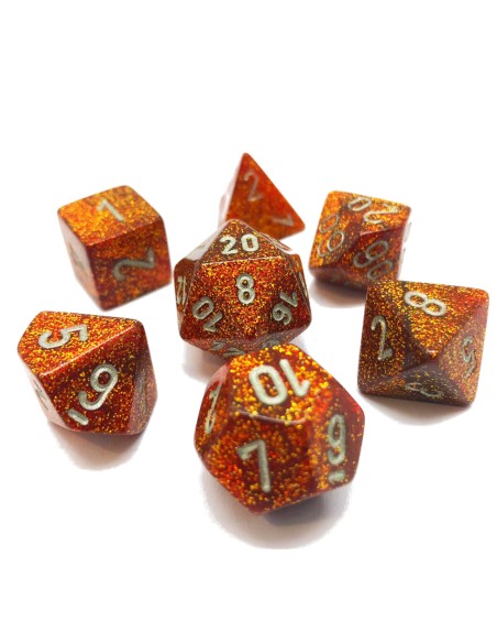 SET 7 DADI POLIEDRICI MINI - GLITTER GOLD/SILVER