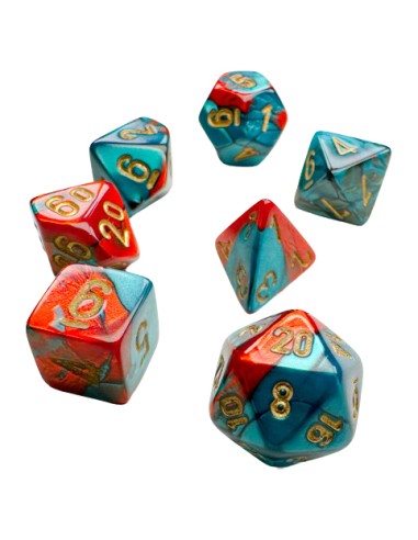SET 7 DADI POLIEDRICI GEMINI - RED-TEAL/GOLD