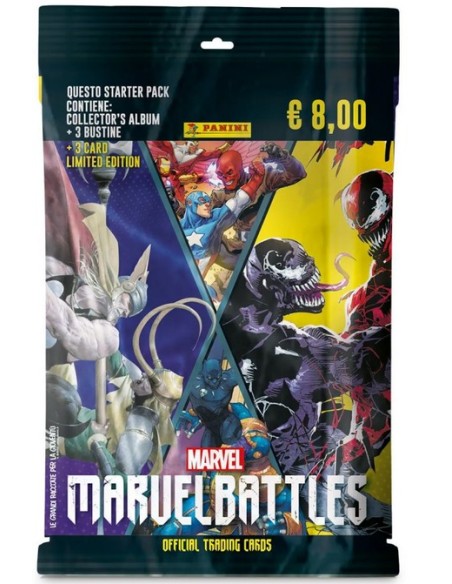 MARVEL BATTLES TRADING CARD STARTER PACK - (contiene Collector`s Album + 3 bustine+ 3 Card Limited Edition)