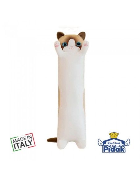 PELUCHE GATTO CILINDRICO OCCHI AZZURRI 110 CM