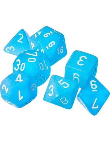 SET 7 DADI POLIEDRICI - FROSTED CARRIBBEAN BLUE/WHITE