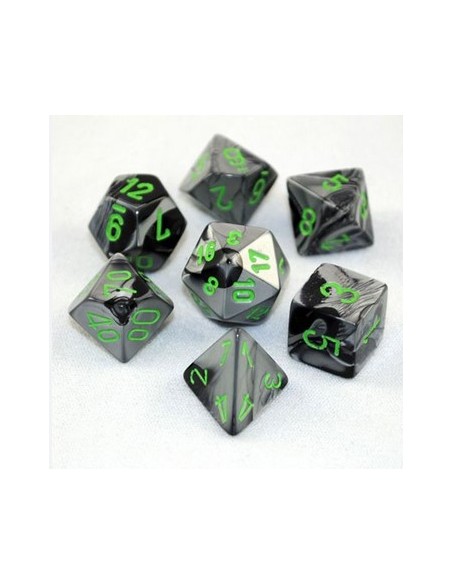 SET 7 DADI POLIEDRICI GEMINI - BLACK-GREY/GREEN