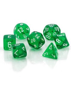 SET 7 DADI POLIEDRICI MINI - TRANSLUCENT GREEN/WHITE