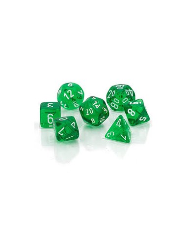 SET 7 DADI POLIEDRICI MINI - TRANSLUCENT GREEN/WHITE