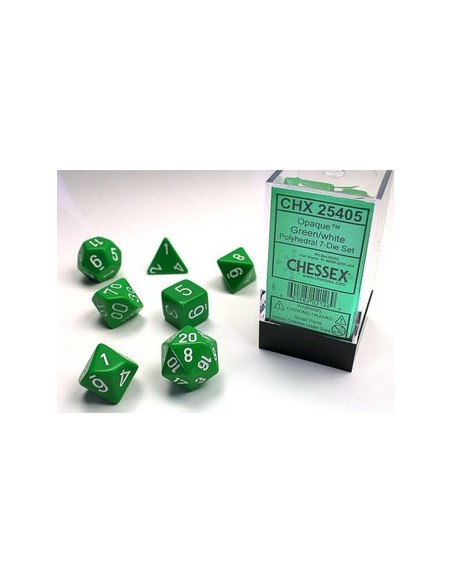 SET 7 DADI POLIEDRICI OPACHI - GREEN W/WHITE
