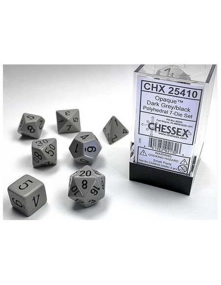 SET 7 DADI POLIEDRICI OPACHI - GREY W/BLACK
