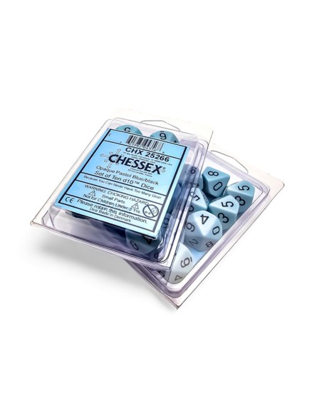 SET 10 DADI 10 FACCE - OPAQUE PASTEL BLUE/BLACK