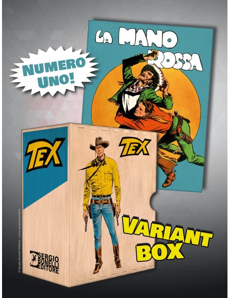 RACCOGLITORE FUMETTI ANNATA IN LEGNO - TEX: LA MANO ROSSA RISTAMPA - LOGO BIANCO