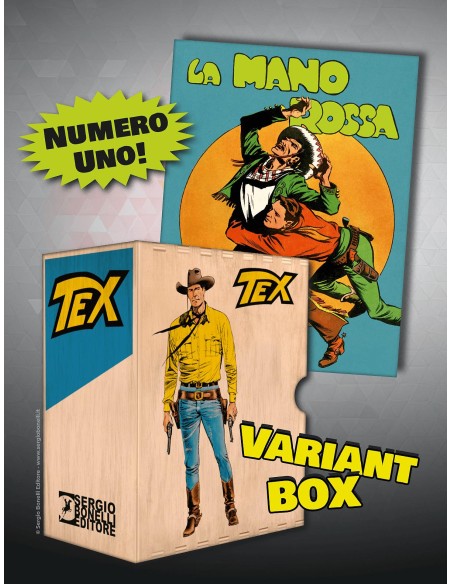 RACCOGLITORE FUMETTI ANNATA IN LEGNO - TEX: LA MANO ROSSA RISTAMPA - LOGO VERDE