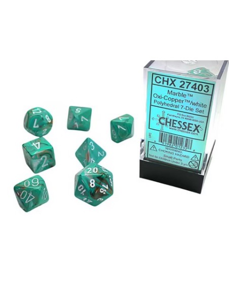 SET 7 DADI POLIEDRICI MINI - MARBLE OXI-COPPER/WHITE