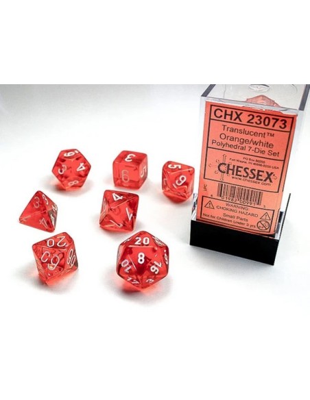 SET 7 DADI POLIEDRICI - TRANSLUCENT ORANGE/WHITE