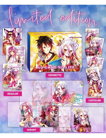NO GAME NO LIFE - COFANETTO LIMITED EDITION - (contiene: Vol. 1-3, set di 6 cartoline in carta patinata, sovra-copertina alterna