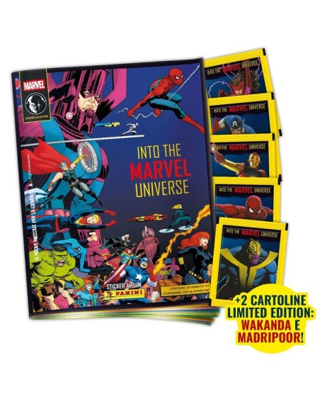 INTO THE MARVEL UNIVERSE STARTER PACK - (contiene: 1 album + 5 bustine + 2 cartoline Limited Edition)