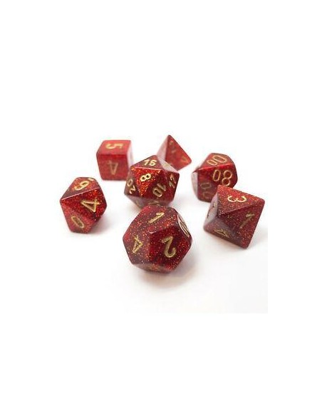SET 7 DADI POLIEDRICI MINI - GLITTER RUBY/GOLD