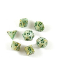 SET 7 DADI POLIEDRICI MINI - MARBLE GREEN/DARK GREEN
