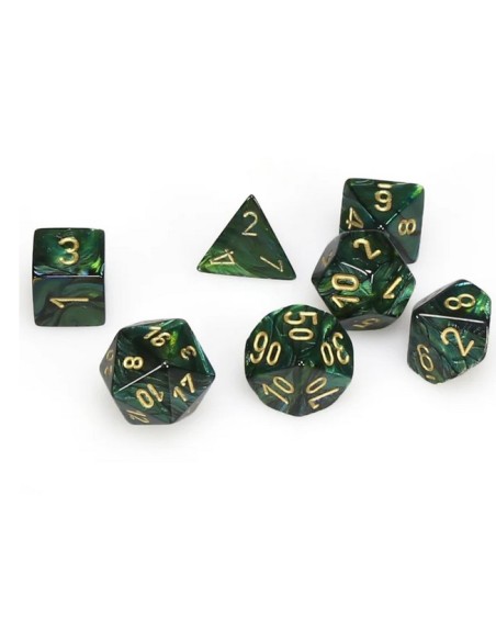 SET 7 DADI POLIEDRICI MINI - SCARAB JADE/GOLD