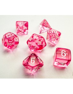 SET 7 DADI POLIEDRICI MINI - TRANSLUCENT PINK/WHITE