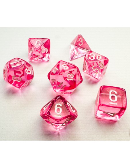 SET 7 DADI POLIEDRICI MINI - TRANSLUCENT PINK/WHITE