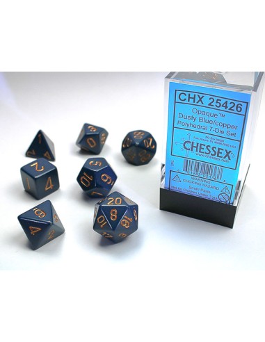 SET 7 DADI POLIEDRICI OPACHI - DUSTY BLUE W/GOLD