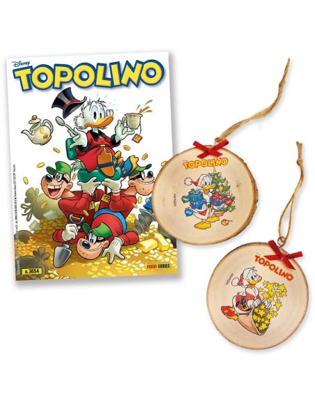 TOPOLINO 3654 CON DUE ADDOBBI DI NATALE IN LEGNO