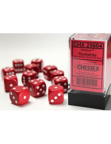 SET 12 DADI 6 FACCE 16MM OPACHI - RED W/WHITE