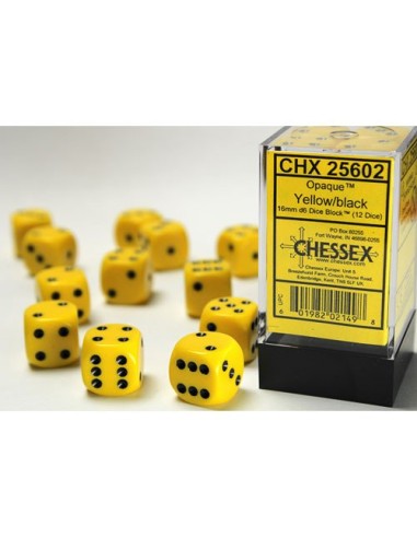 SET 12 DADI 6 FACCE 16MM OPACHI - YELLOW W/BLACK